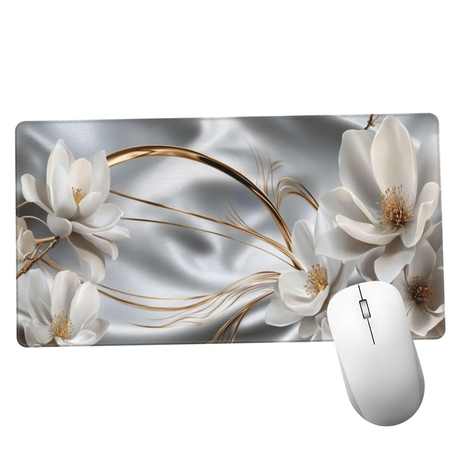 Podkładka pod mysz z kwiatami XXL mata na biurko linia 1600 x 800 x 3 mm zmywalna podkładka do gier na laptopa, z antypoślizgową gumową podstawą do gier, PC, pracowników biurowych Y1447