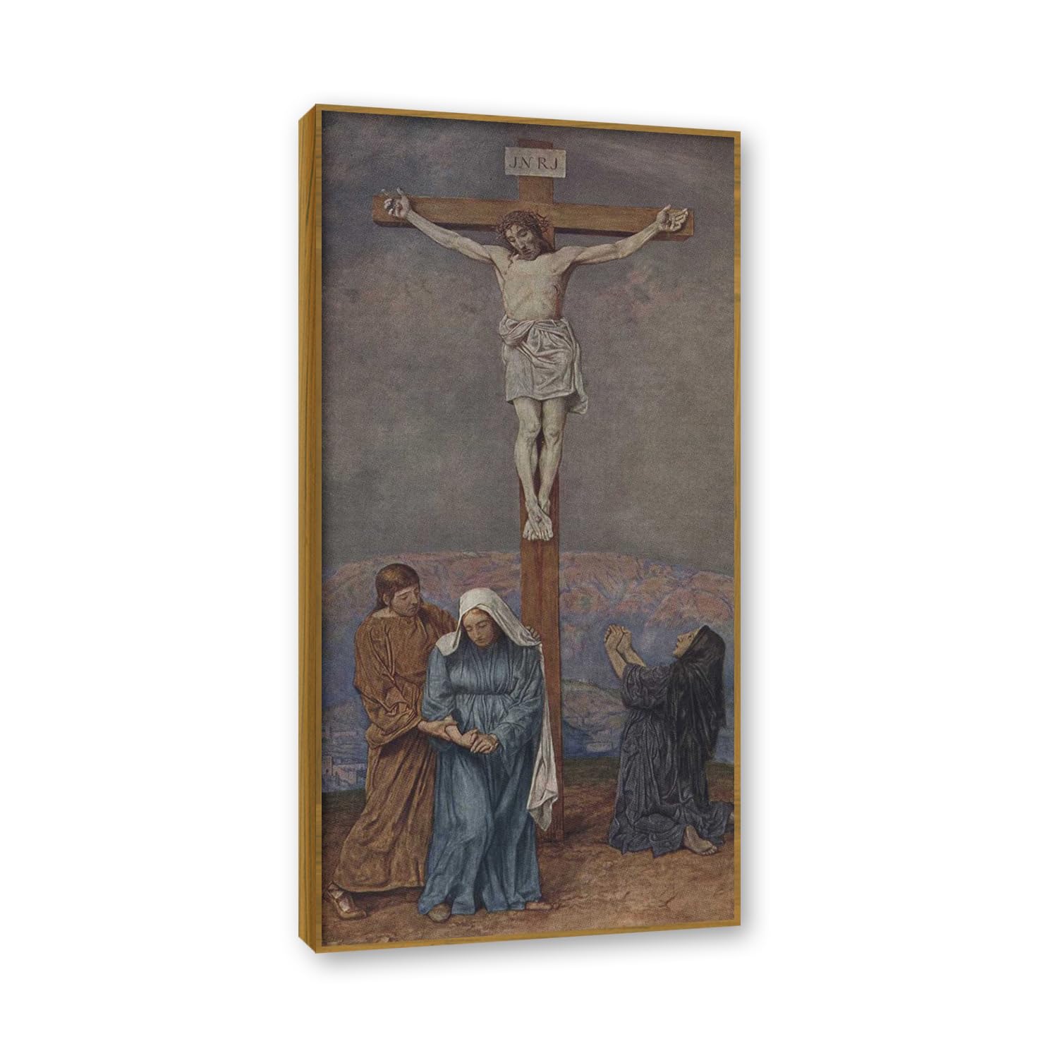 NHLDZYH Teak Frame. Hans Thoma Style Canvas Wall Art - (Untitled 26), German Romantic Realism Painting with Symbolic Nature, Rustic Country Home Decor. 60x120cm-23.7x47.3in