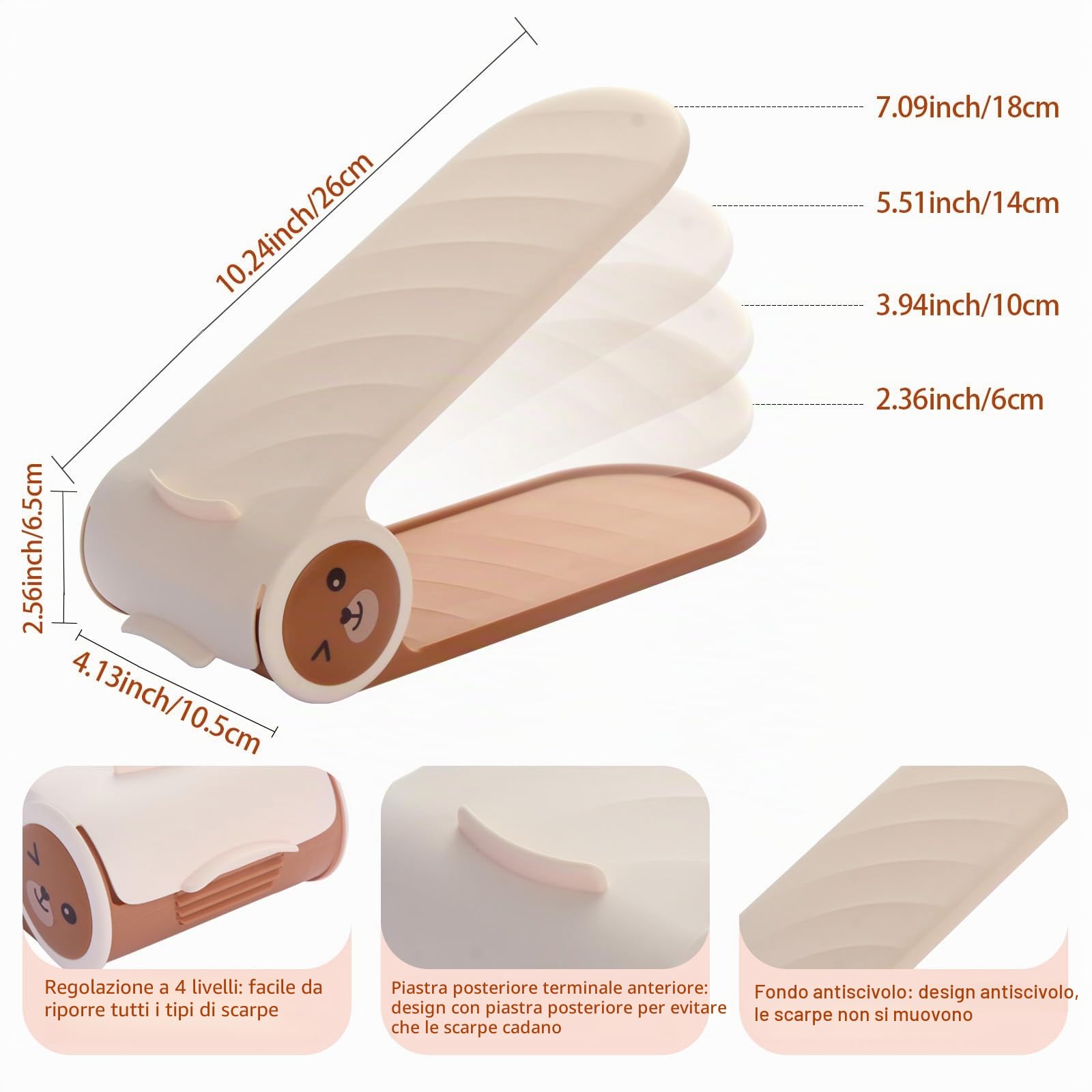 Scarpiera organizer per scarpe, confezione da 10, salvaspazio, 4 livelli regolabili, beige