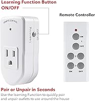 Vista 4 de BN-LINK Interruptor de salida eléctrica con control remoto inalámbrico para luces, ventiladores, luces navideñas, pequeños electrodomésticos, rango