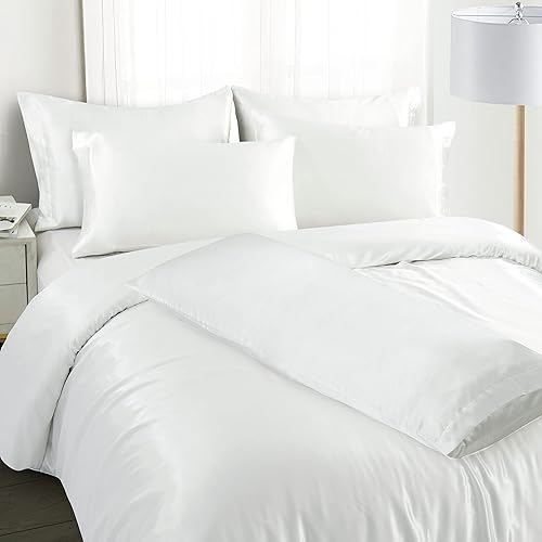 Miniatura 3 de Ersmak Juego de funda de edredón de satén de 6 piezas, tamaño matrimonialqueen, de lujo, con 1 funda de edredón suave, 4 fundas de almohada Queen y