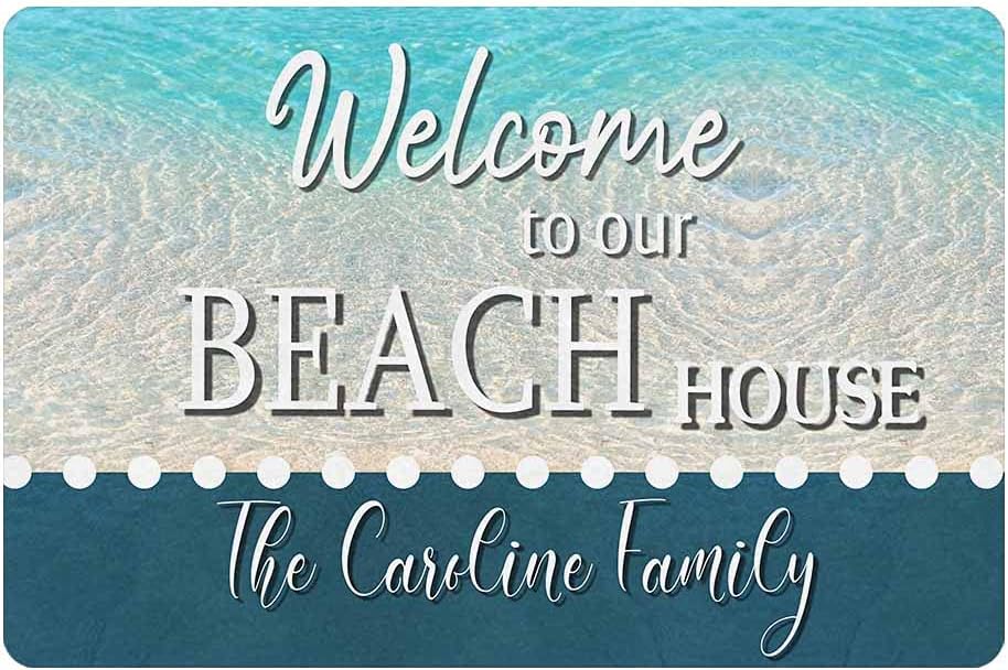 Customized Door Mat with Name Text Personalized Welcome to Beach House Design Doormat Indoor Outdoor Rug Decor Non Slip