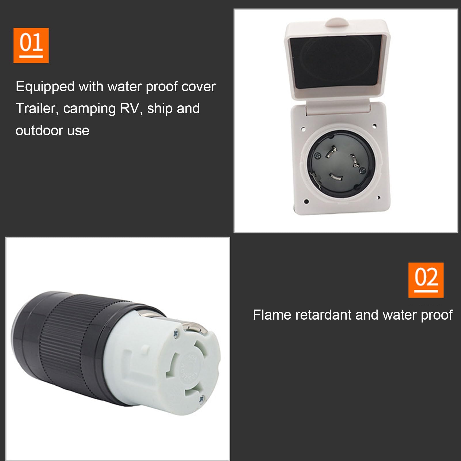 Marhynchus 30A RV Power Inlet Outlet Kit Shore NEMA L5 30P Connettore Maschio e NEMA L5 30R Connettore Femmina con Anello di Bloccaggio Copertura Protettiva per Carovane