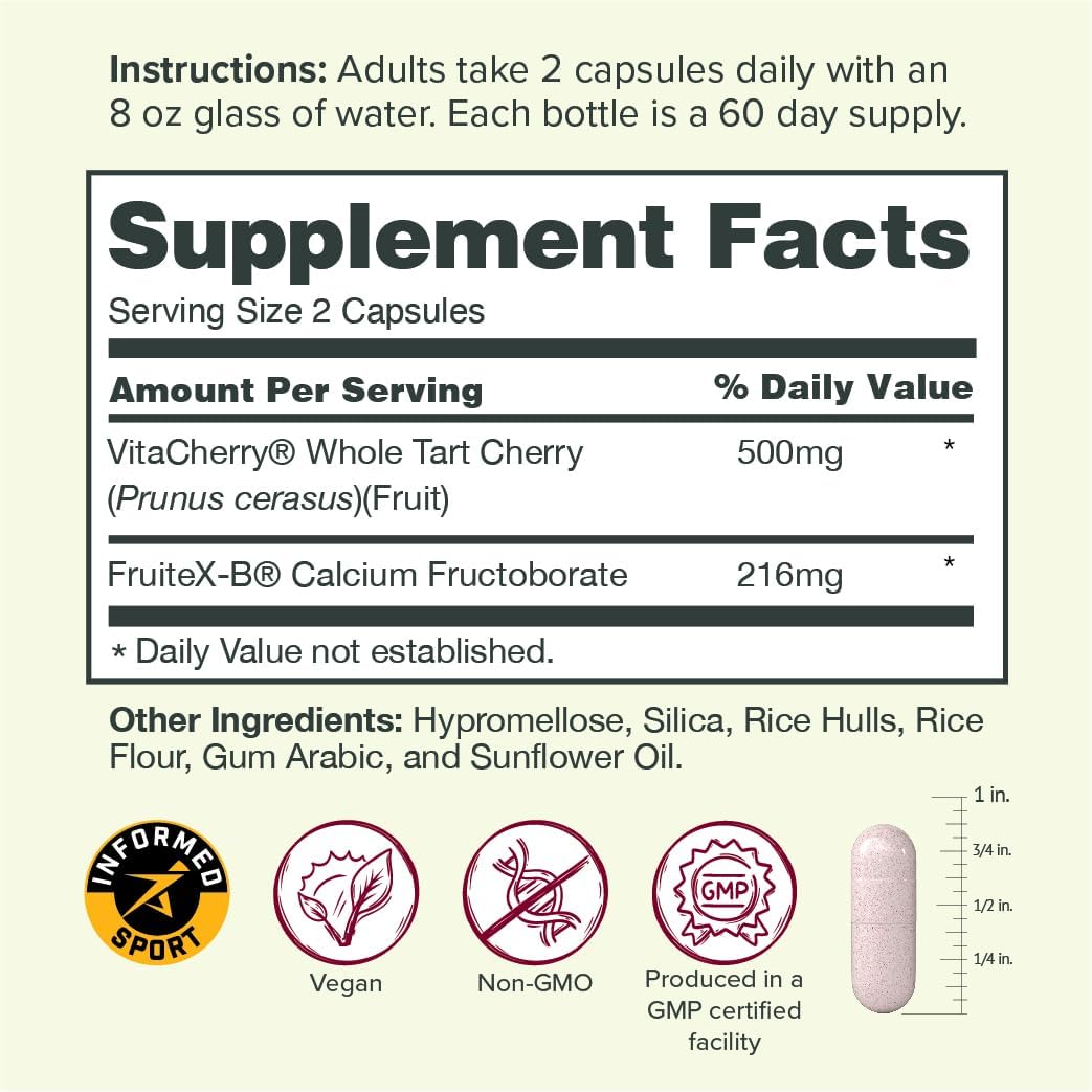 Sur Joint Support FruiteX-B Tart Cherry Capsules - Vegan Fast-Acting Relief for Better Joint Comfort and Mobility - Whole Tart Cherry and Calcium Fructoborate, Muscle Recovery (120 Capsules)
