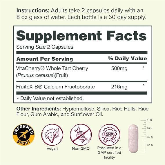 Sur Joint Support FruiteX-B Tart Cherry Capsules - Vegan Fast-Acting Relief for Better Joint Comfort and Mobility - Whole Tart Cherry and Calcium Fructoborate, Muscle Recovery (120 Capsules)