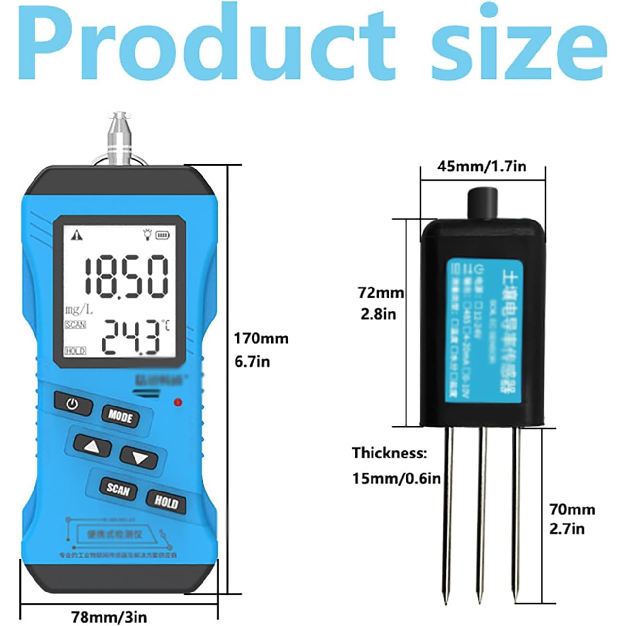Probador de suelo 7 en 1, medidor digital NPK con pantalla LCD, mide nitrógeno, fósforo, potasio, rango de 0 a 1999 mg/kg, fácil de usar para césped, granja, plantas de jardín