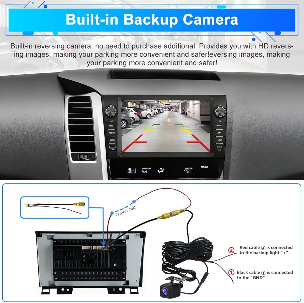 Car Radio Upgrade for Toyota Tundra 2007-2013/Sequoia 2008-2018 with 9 inchs Touchscreen 2GB+64GB Carplay, Android Auto,Backup Camera, Online Navigation, SWC, WiFi, Bluetooth, FM/AM/Radio,DSP
