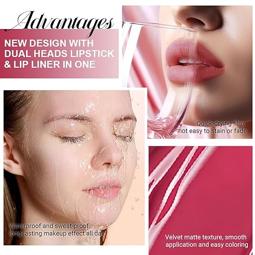 Miniatura 10 de evpct Juego de 6 delineadores de labios y lápiz labial, color rojo oscuro, malva, morado, ciruela, mate, mate, 24 horas a prueba de agua mate, 24 1