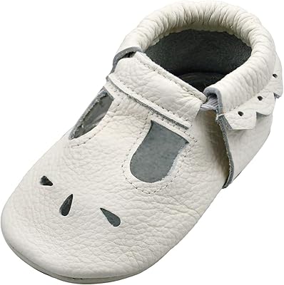 iEvolve Baby Leather Shoes Soft First Walker Shoes Crib Shoes Moccasins for Toddlers(Wihte Sandal, 0-6 Months)