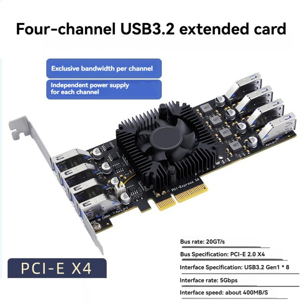Adattatore PCI Express USB3.2 PCI-e A Scheda di Espansione USB 3.2 A 8 Porte Scheda Controller PCIe X4 USB3.0 A 4 Canali per Fotocamera