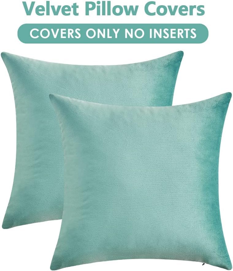 Image of 2 Piece Reversible Velvet Cushion Cover, 24x24 inch, Deep Teal | Soft Solid Decorative Throw Square Pillow Cases Modern Luxury Home Decor for Couch Sofa Bedroom Livingroom