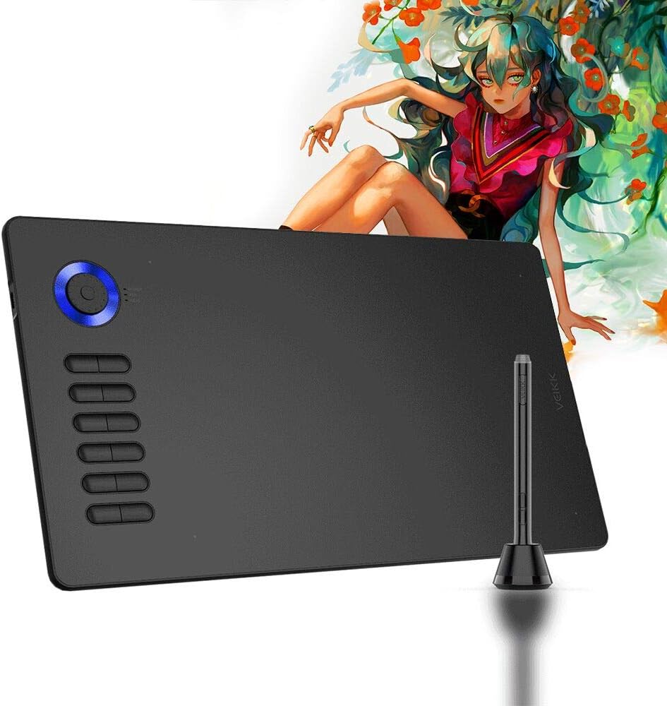 A15 Pro Graphics Drawing Tablet 10 x 6 inch Digital Drawing Tablet with 12 Hotkeys and a Quick Dial (8192 Level Pressure Battery -Free Stylus)