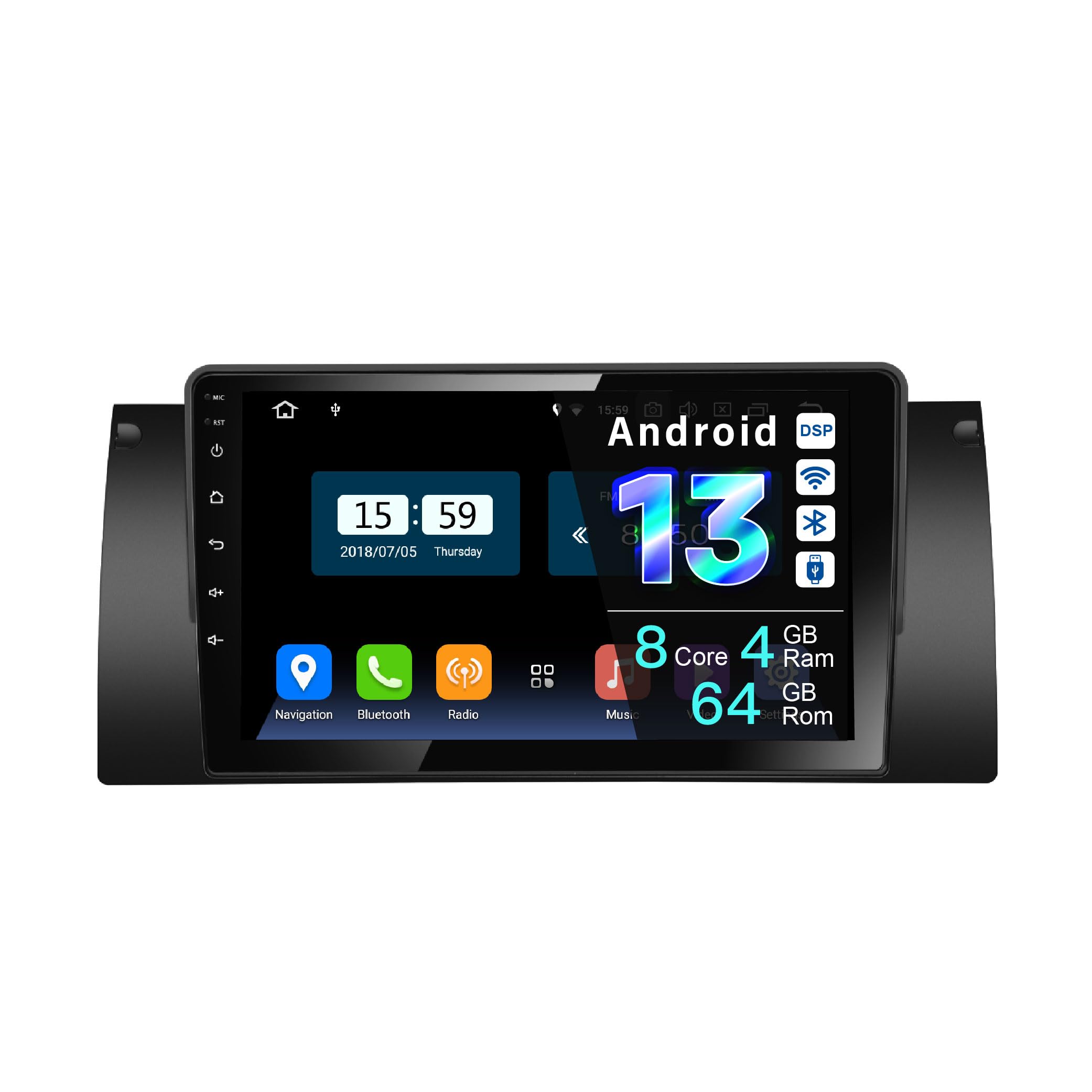 Amaseaudio Android 14 Car Stereo 9inch for BMW X5 E53 (1999-2006), DSP+, Wireless Apple Carplay Android Auto, Support GPS navi 4G WiFi BT5.0/Rear Camera