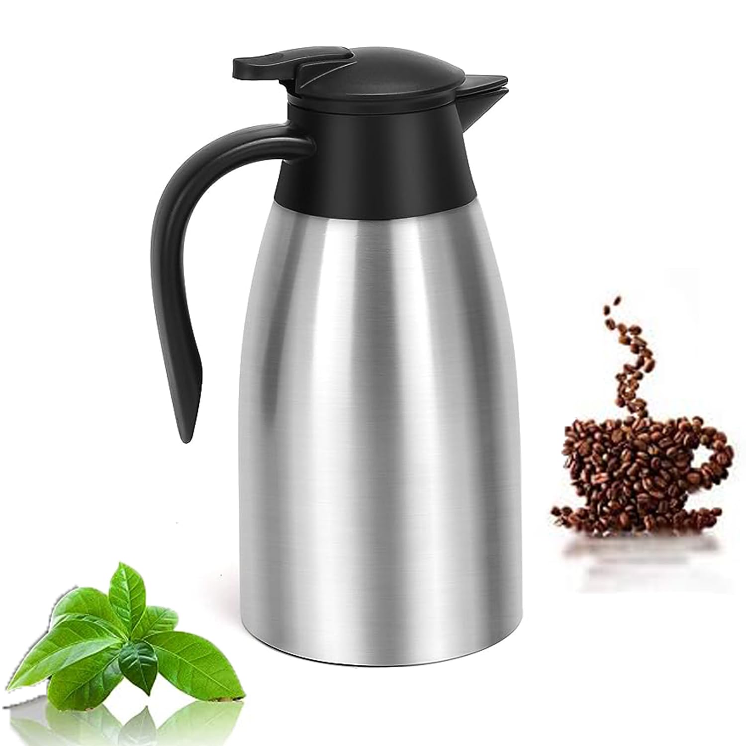 Thermal Coffee Carafe,2 L Stainless Steel Double Walled Vacuum Flask Insulated Coffee Carafes for Keeping Hot 12 Hours/Cold 24 Hours for Tea, Water, Chocolate, Coffee Dispenser (GREY)