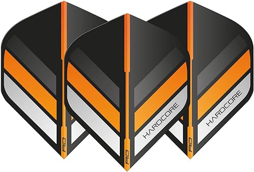 Miniatura 3 de RED DRAGON Hardcore - Vuelos estándar extra gruesos de rayas negras y naranjas, 5 juegos por paquete (15 vuelos de dardos en total)