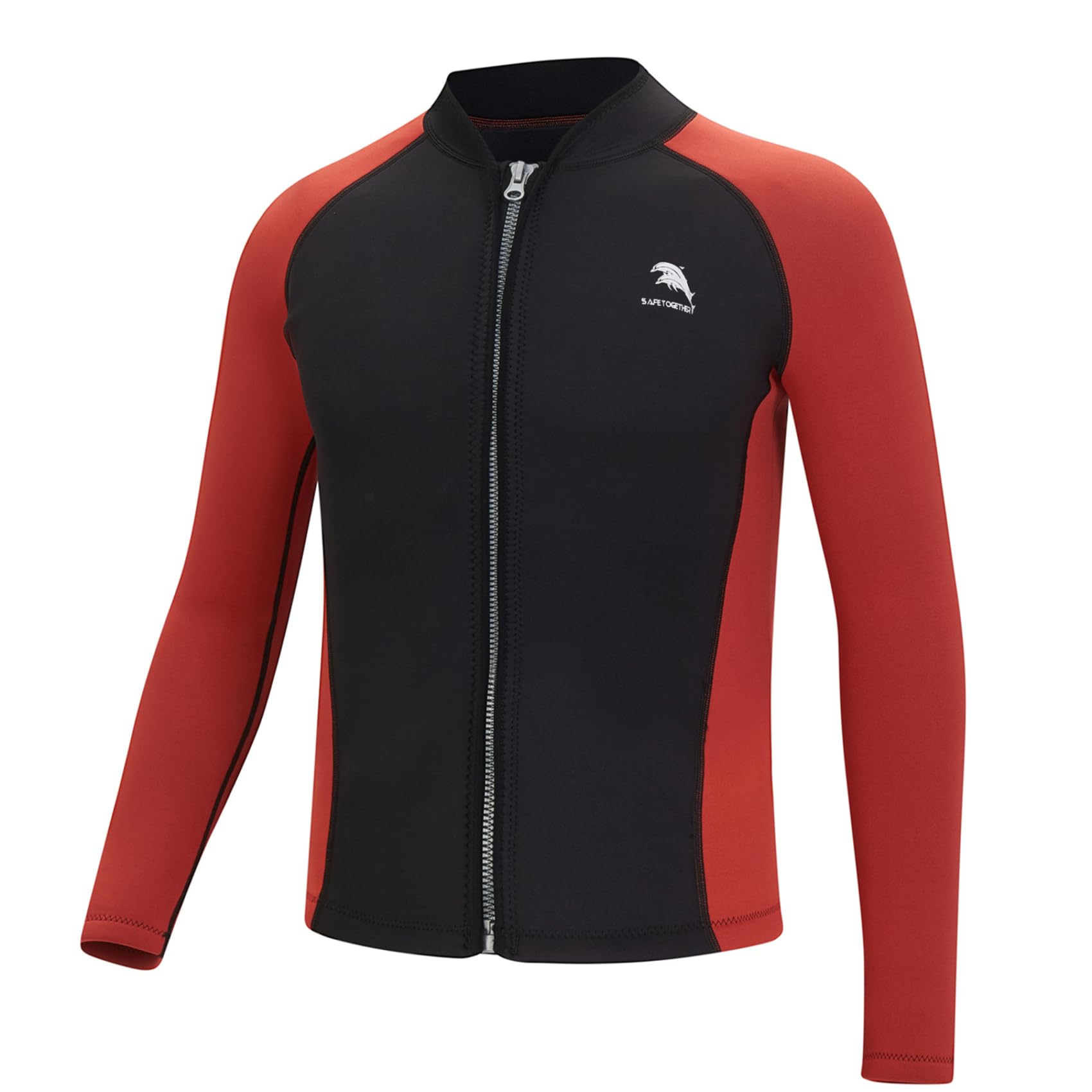 Riismen Mens 2mm Neoprene Swim Coat Long Sleeve Zip Up Rash Guard Jacket Professional Wetsuits Top Black&Red XXL