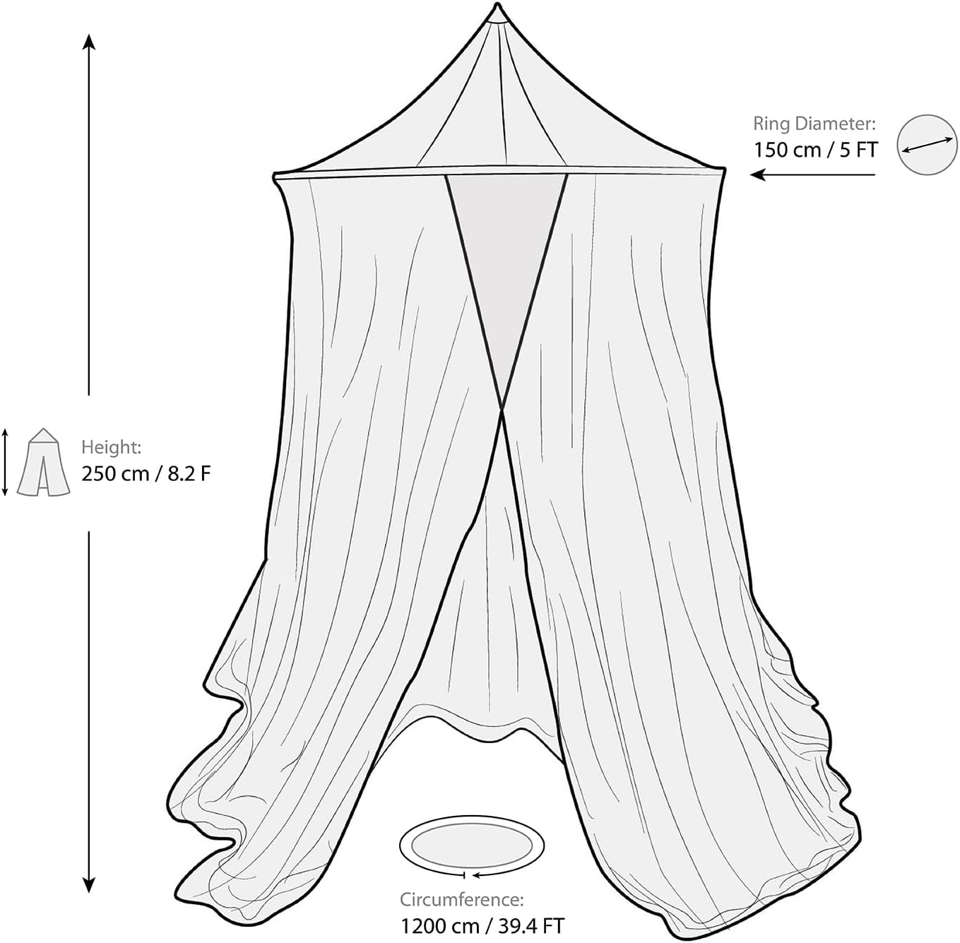 Large Mosquito Net for Bed or Outdoor Patio | 5FT Diameter Top Ring