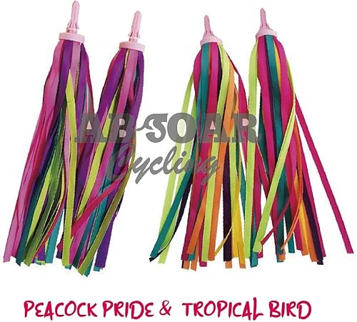 Miniatura 2 de Colorido bicicleta Streamer niñas niños bicicleta borla cinta manillar scooter serpentinas 2 pares 32 bandas Pájaro tropical + orgullo de pavo