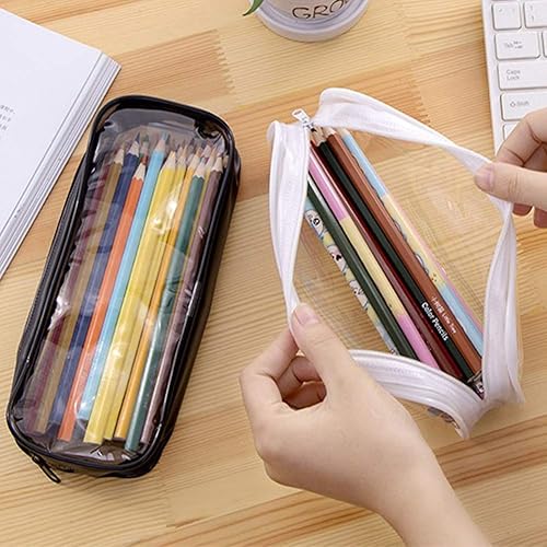 Miniatura 4 de BlingKingdom Bolsa de lápices con cremallera de PVC transparente, para artículos de tocador, para examen, estuche para lápices, equipaje de viaje,