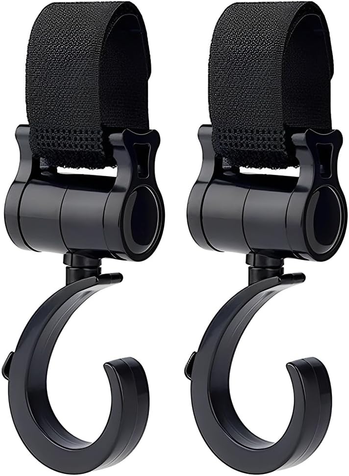2 Pack Buggy Clips, Stroller Pram Hooks, Baby Bag Clips, 360 Degree Swivel Baby Pushchair Hooks, Clip Your Handbag Shopping or Baby Change Bag Safely on Your Pushchair or Stroller, Universal Fit