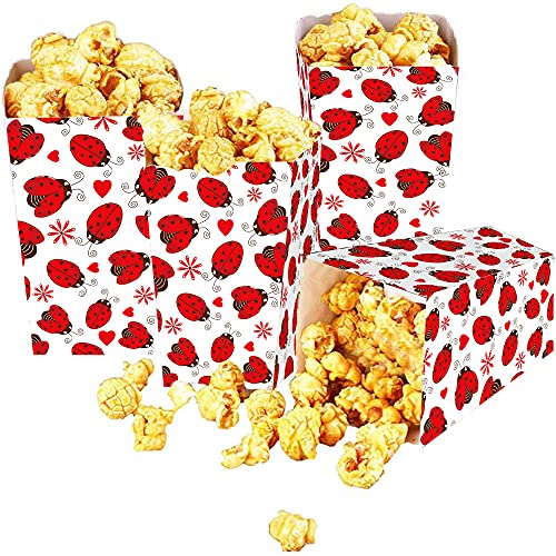QICI Ladybug Goodie Bags-24 Pcs Ladybug Party Popcorn Boxes, Ladybug Goody Gift Treat Bags Ladybug Themed Birthday Party Supplies
