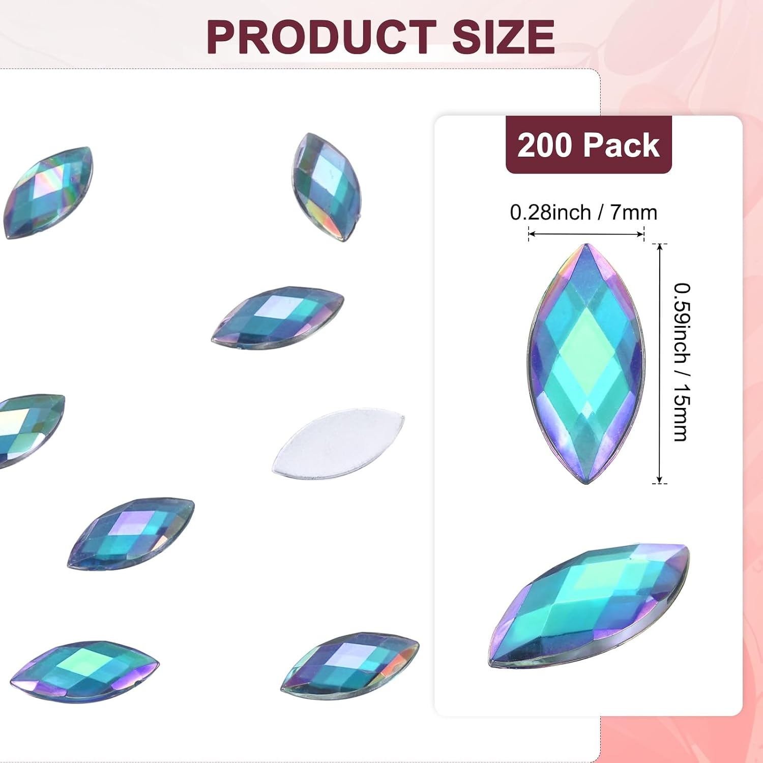 M METERXITY 200-Pack Horse Eye Rhinestone, 15x7mm Acrylic Flat Back Rhinestones Stickers for DIY Craft/Jewelry, Crystal Gems Sticker [Blue AB] image 3
