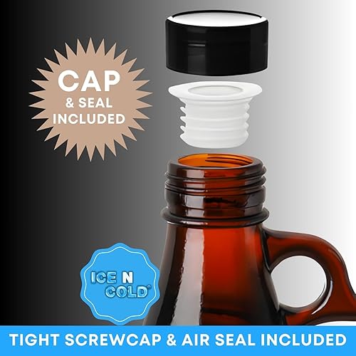 Vista 9 de Jarra de vidrio ámbar de 1 galón (128 onzas) con tapa de 1.496 in Paquete de 6 Envío rápido el mismo día