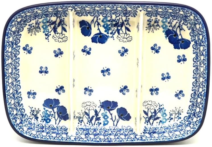Polish Pottery Dish - Divided Rectangular - Evening Poppies