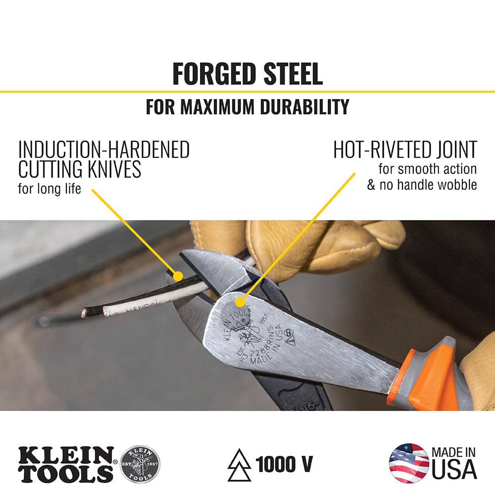 Klein Tools 2288RINS Klein Tools 2288RINS 1000V Izolowane szczypce ukośne, konstrukcja z wysoką dźwignią, noże hartowane indukcyjnie, 20 cali