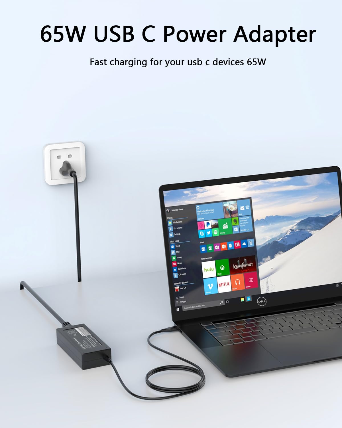 Nivjuky 65W USB C AC Adapter Compatible with Dell Chromebook/Latitude/Inspiron/XPS Computer Type C Fast Charging Power Supply Cord Laptop Charger