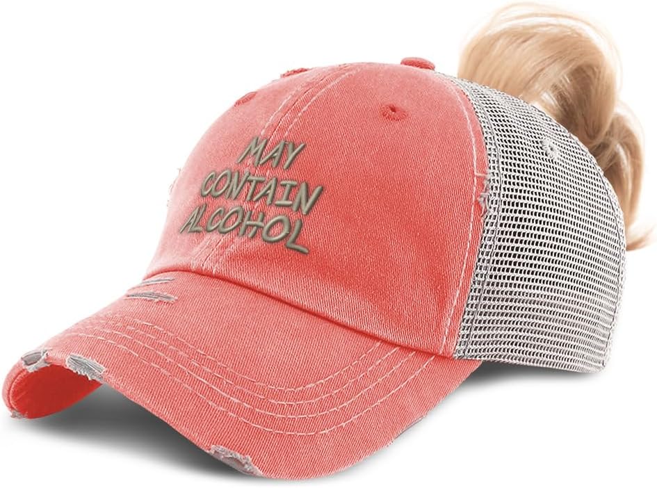 Speedy Pros Ponytail Cap Women's Baseball Cap Embroidered May Contain Alcohol Embroidery Cotton