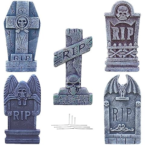 5 Pack Halloween Foam RIP Graveyard Tombstones, Halloween Gravestone Decorations for Lawn Yard Patio Halloween Party(16 inch) Cover