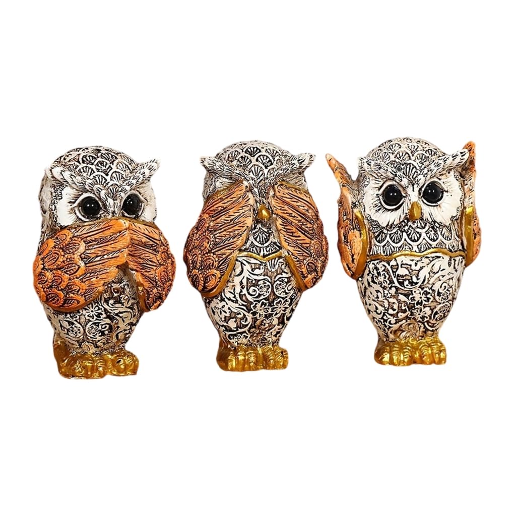 yanwuwa 3Pcs Owl Figurines Decors Hear Not See Not Speak Not Animal Sculpture Ornaments for Living Room Office Book Shelf Decors