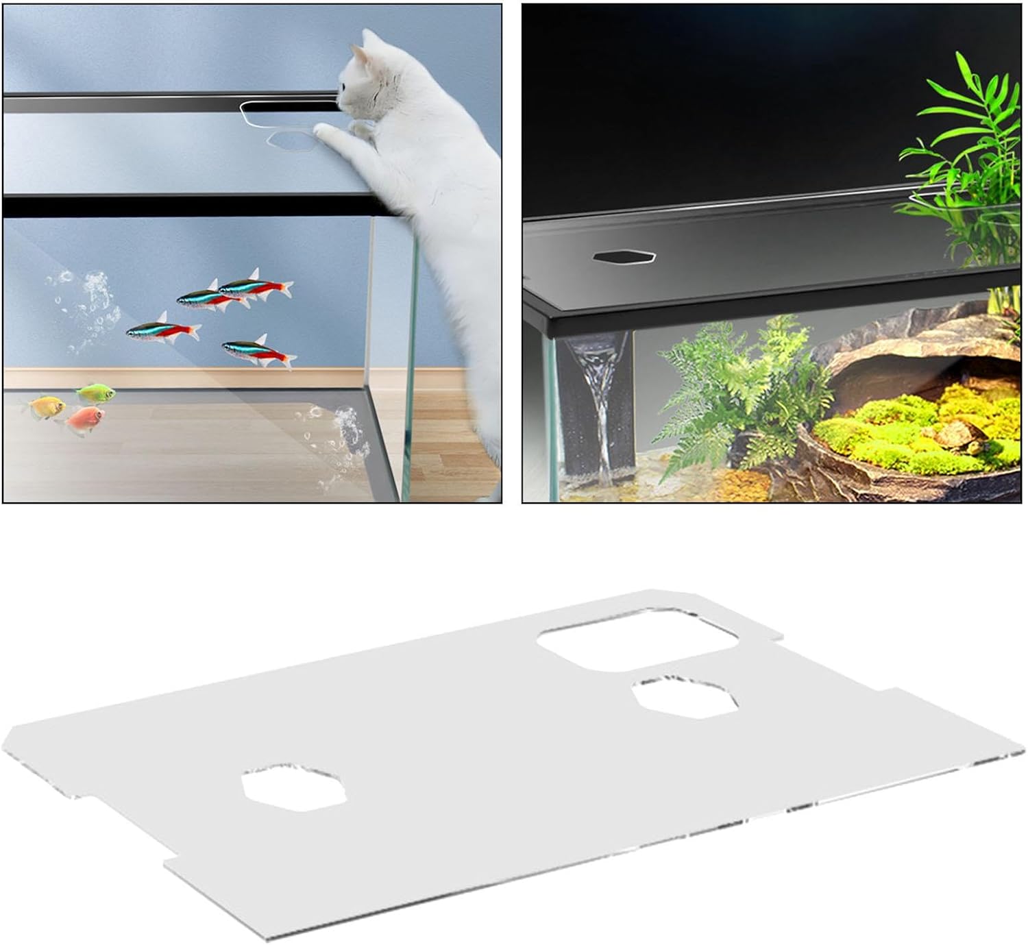 Clear Aquarium Cover for Aquariums Without Center Supports, Aquarium Top Cover with Feeding Holes, 580x280x5mm