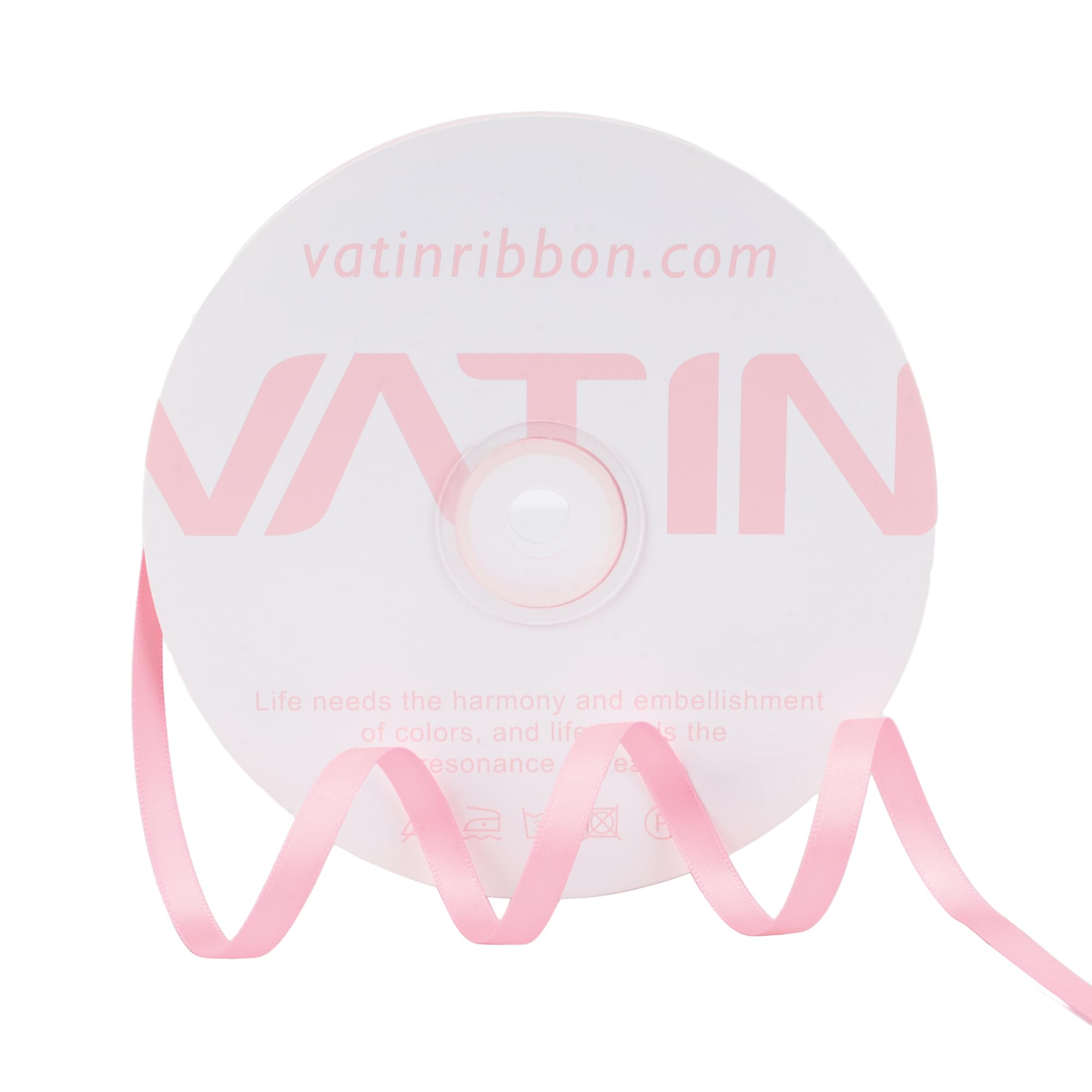 VATIN Double Face Pink Satin Ribbon 6mm X 45m,Pink Polyester Fabric Ribbon use for Bows Bouquet Gift Wrapping