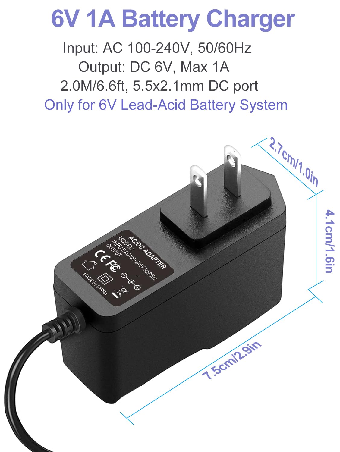 Caricabatterie 6V 1A Per Quad Bambini Trax, Avigo, Wildfire, Batteria 6 Volt, ABLEGRID, Nuovo