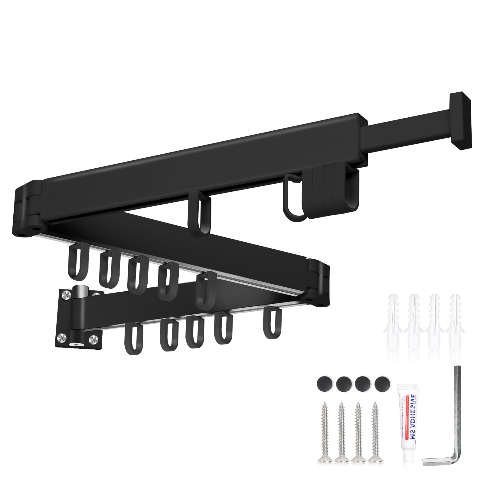 Clothing Drying Rack, Retractable Laundry Space Saver Wall Mounted, Collapsible(Tri-Fold) Rack Clothing (Black)