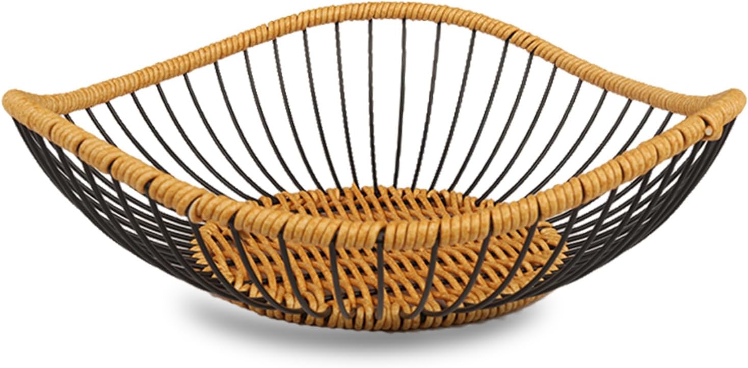 Metal Wire Fruit Basket, Wire Fruit Dish Kitchen Fruit Basket Stand Fruit Bowls Rustic Wire Fruit Bowl For Fruits, Veggies (imitation wavy yellow)
