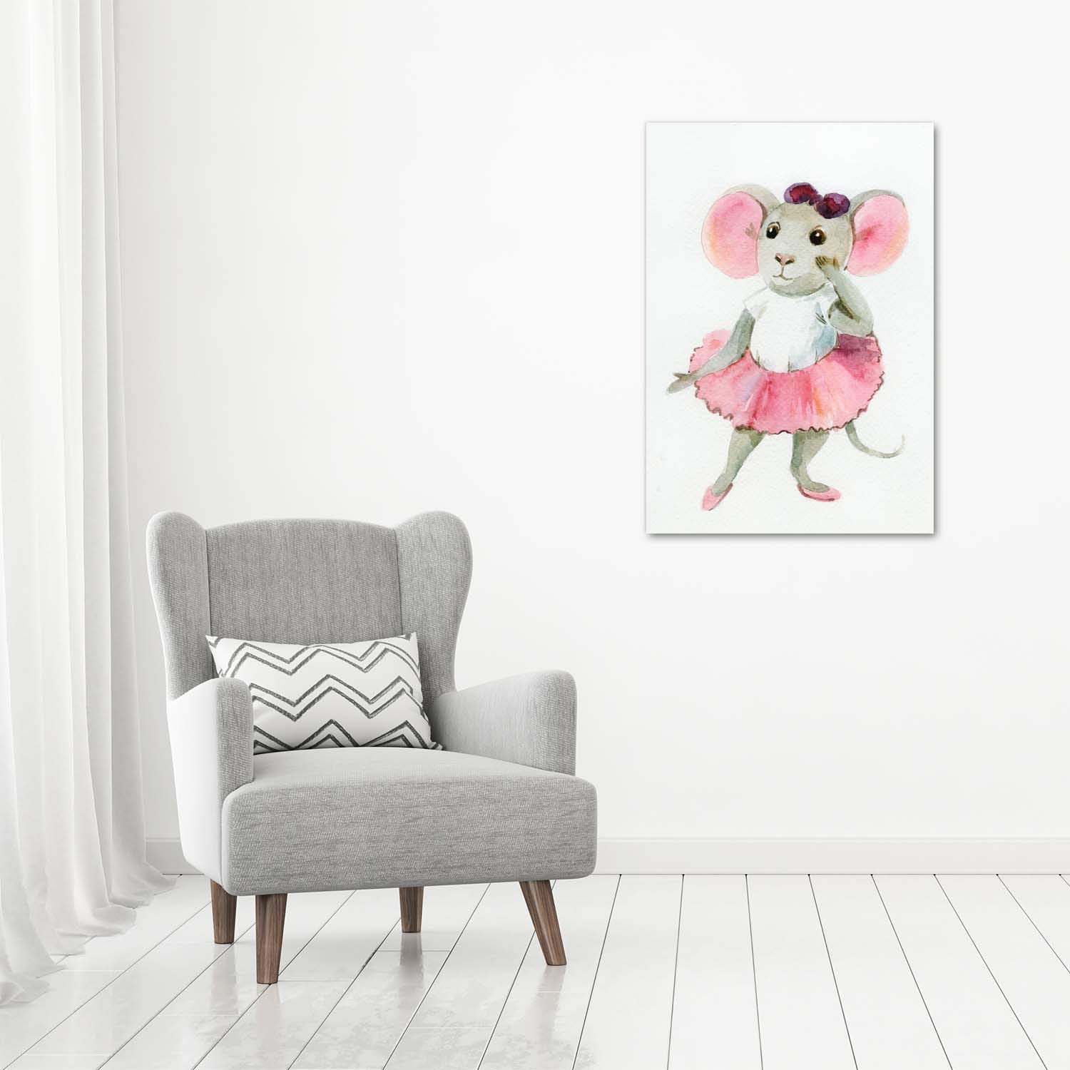 Tulup Impresión en vidrio - 70x100cm - Cuadro sobre Vidrio - Pinturas en Vidrio - Cuadro en Vidrio - Impresiones sobre Vidrio - Cuadro de Cristal - Cuarto De Los Niños - Rosado - Ratón De La Bailarina