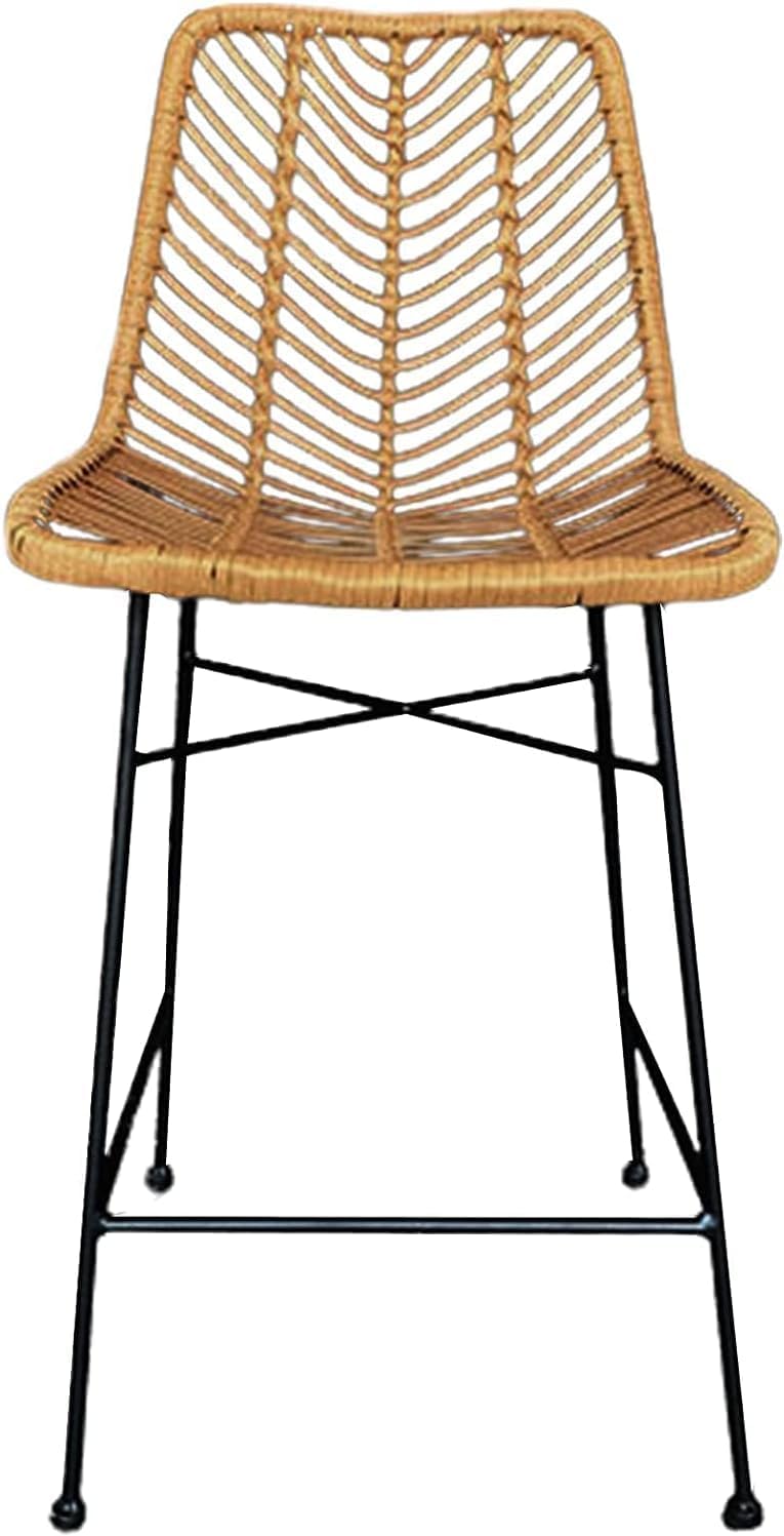 First of a Kind 20.5" Lx40.5 H Rattan Bar Stool NTRL w/Black Mtl Frame TrckShp