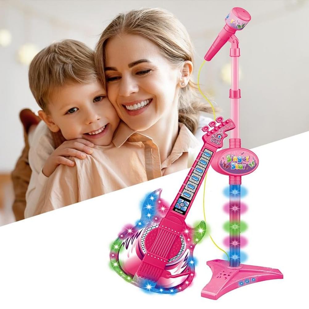 Chitarra Elettrica con Microfono Giocattolo Musicale Educativo con Luci Colorate e Suoni