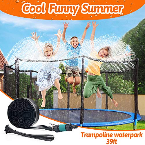 WITALENT Trampoline Sprinkler for Kids Trampoline Waterpark Backyard Water Play Fun Summer Trampoline Accessories Trampoline Sprinkler Water Park Adutls Outdoor Water Play for Boys Girls (39ft, Black)