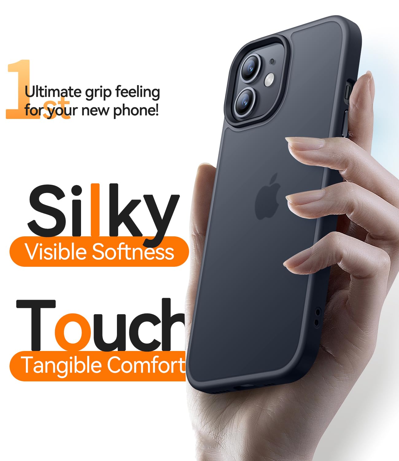 CANSHN Cover Opaca per iPhone 12 e iPhone 12 Pro(6,1 Pollici), Custodia Traslucida Opaca Protettiva Sottile Antiurto - Nero