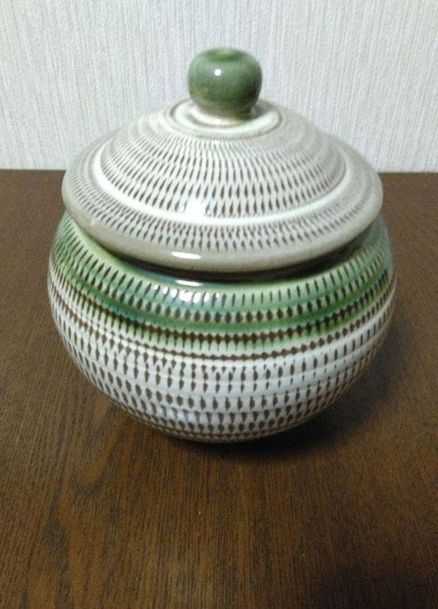 小石原焼 陶器 刷毛目 飛び鉋 壺 インテリア 小石原焼 とび鉋 蓋付き