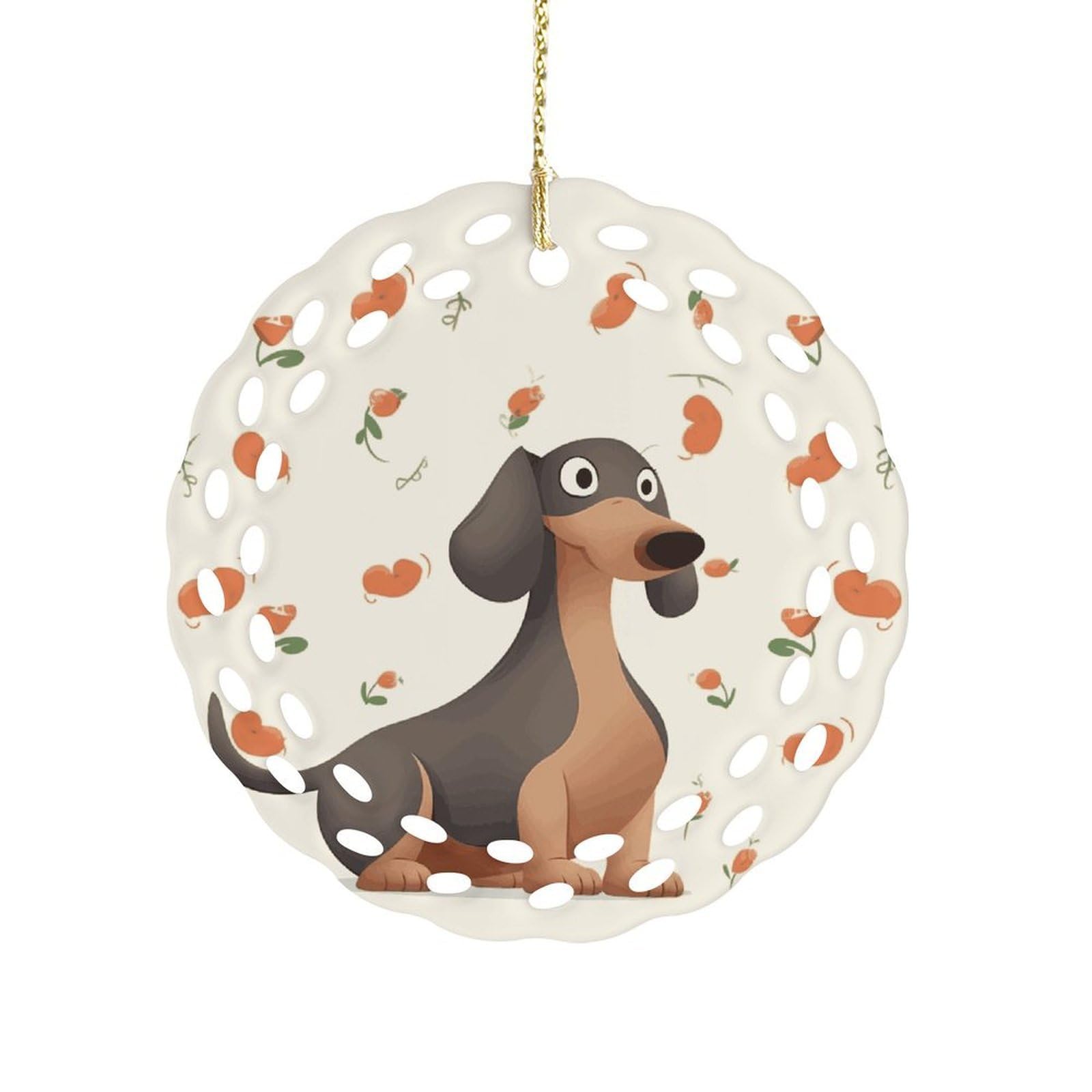 Btcowzrv Style I Love My Dog Dachshunds Ceramic Ornament,Round Ornaments With Hole Easy To Hang,Hanging Ornament For Wedding Party Home Window Garden Christmas Day Decor
