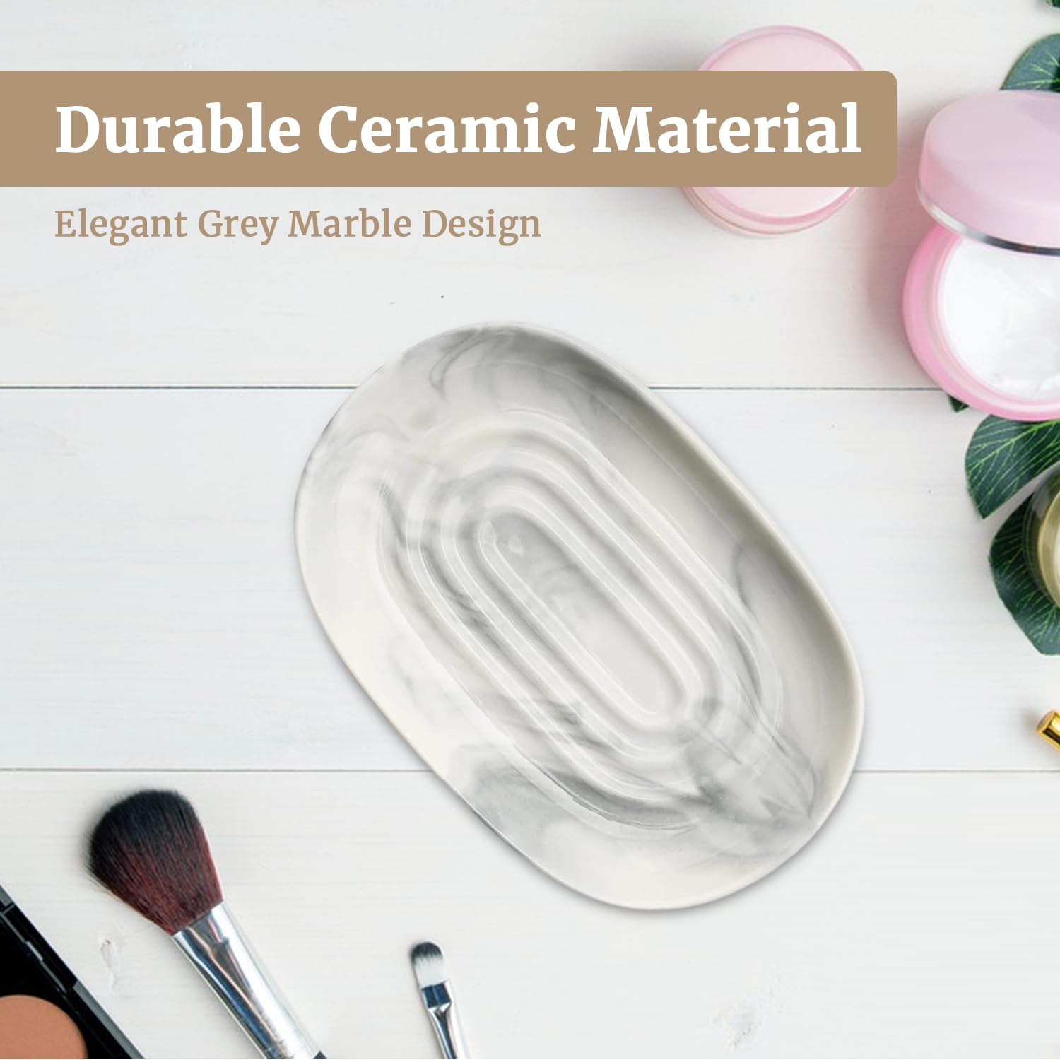 Ceramic Soap Dish Grey Bathroom Accessories, Anti-Slip Soap Holder, Soap Dishes for Bathroom Easy to Clean - Image 3