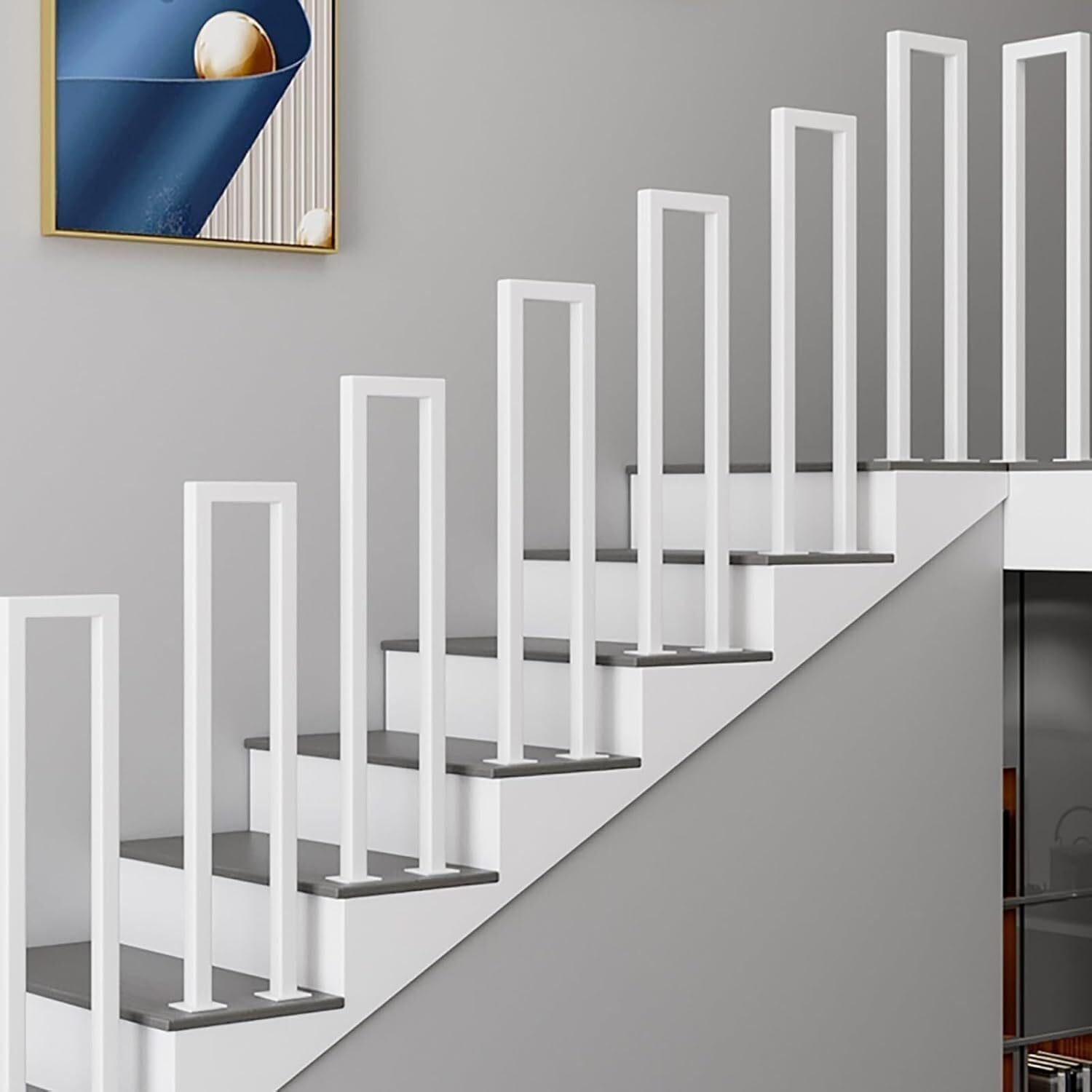 Zyntho White Outdoor Indoor Wrought Iron Hand Rail Guardrail, Hand Rails For Outdoor Steps, 1.1/1.4/1.8/2.1/2.4/2.7/2.9/3.1/3.3Ft Staircase Guardrail, For Home Villa Loft Decorative Fence(,90Cm/2.9Ft)