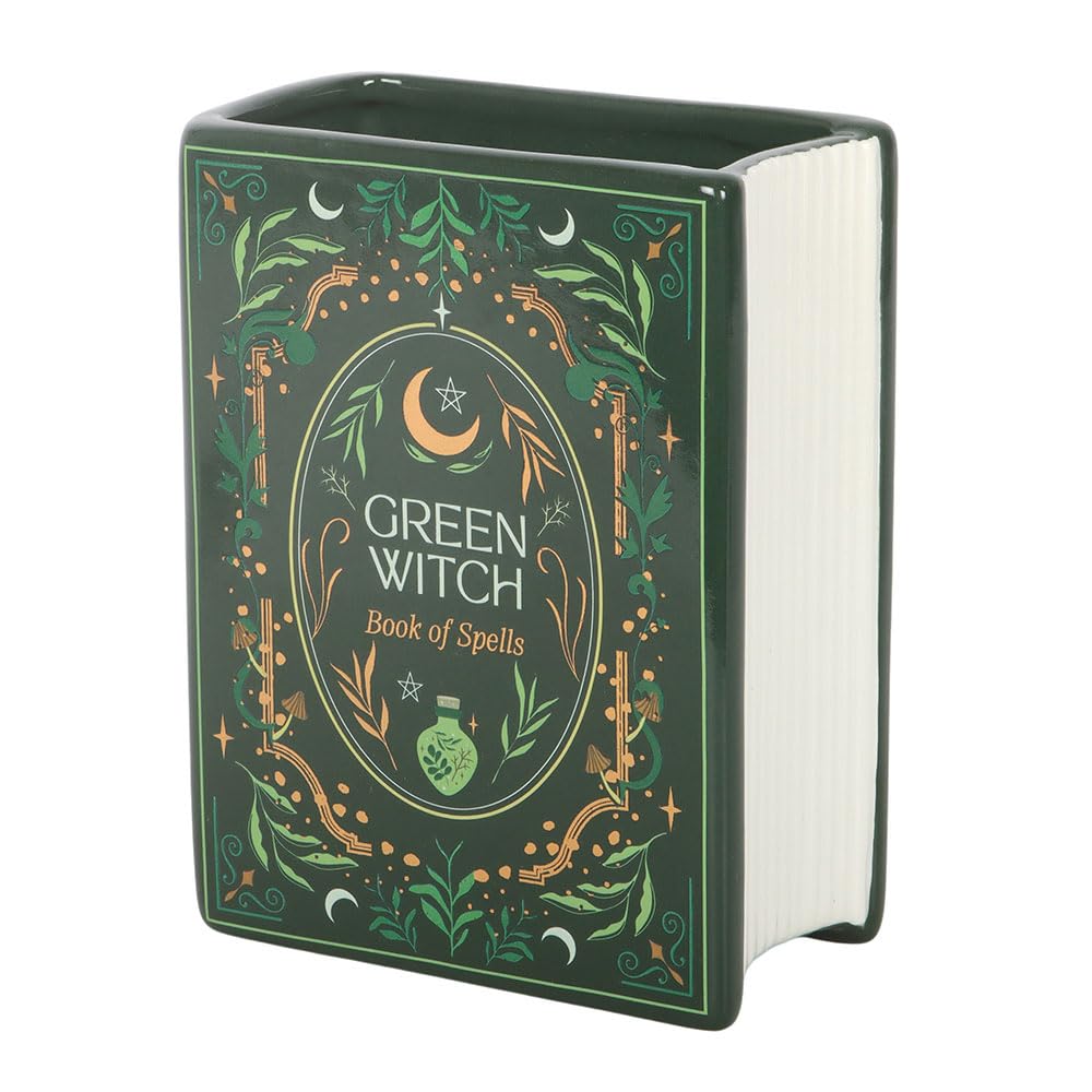 Gothic Homeware Green Witch Book Shaped Vase