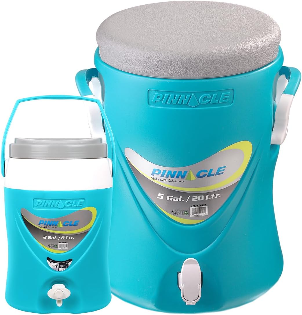 5-Gallon Water Jug and 2-Gallon Gallon Water Bottle Set – Insulated Beverage Cooler Dispenser with Pull Tap Spout – Leakproof and Portable Sports Water Jug – Ideal for Camping, Outdoor, Party, Sports