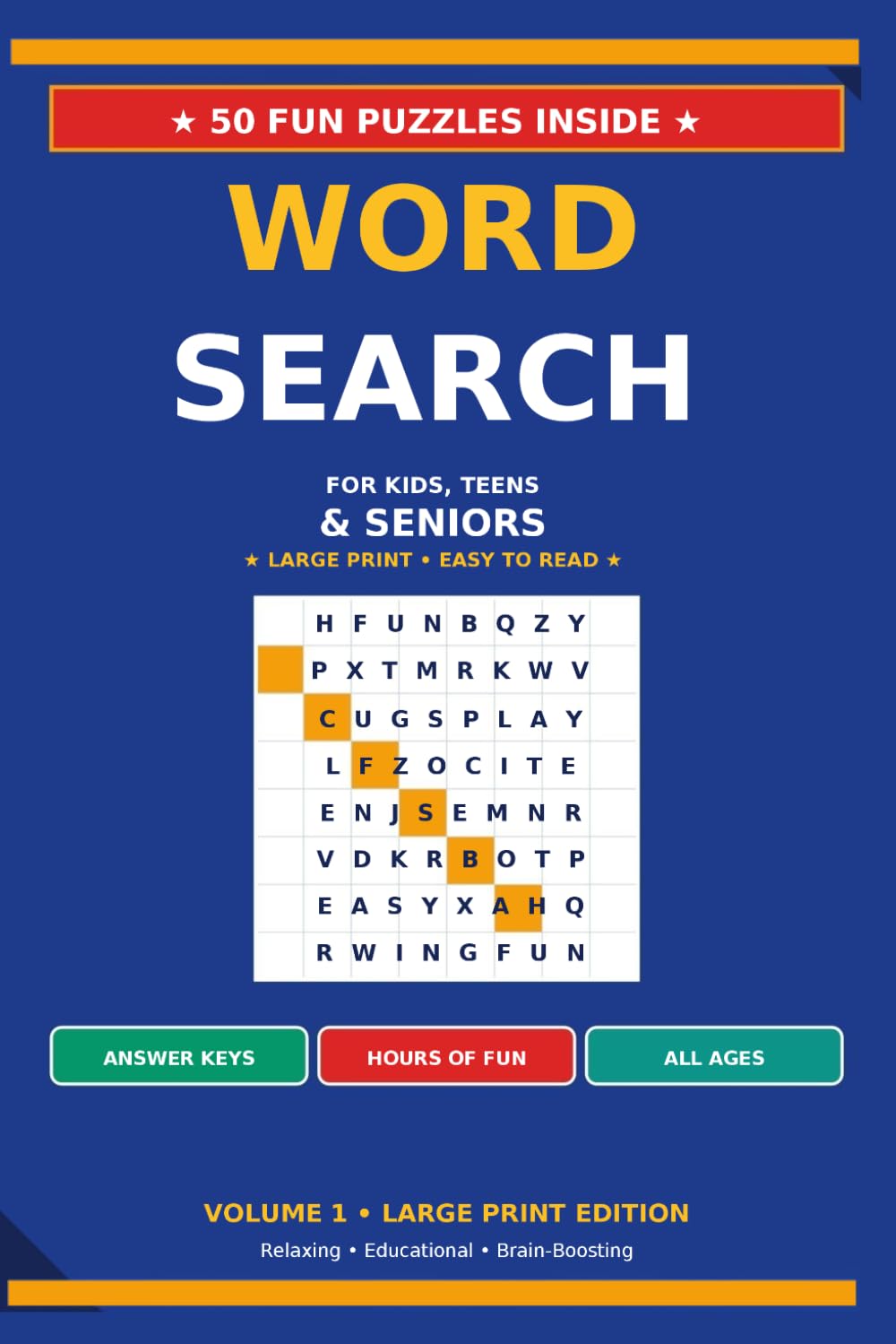 Word Search Puzzle Book: 50 Large Print Puzzles for Kids, Teens & Seniors. Fun Themed Word Searches with Answer Keys for Adults and Children: 50 Fun ... Keys | For Kids, Teens, Adults & Seniors